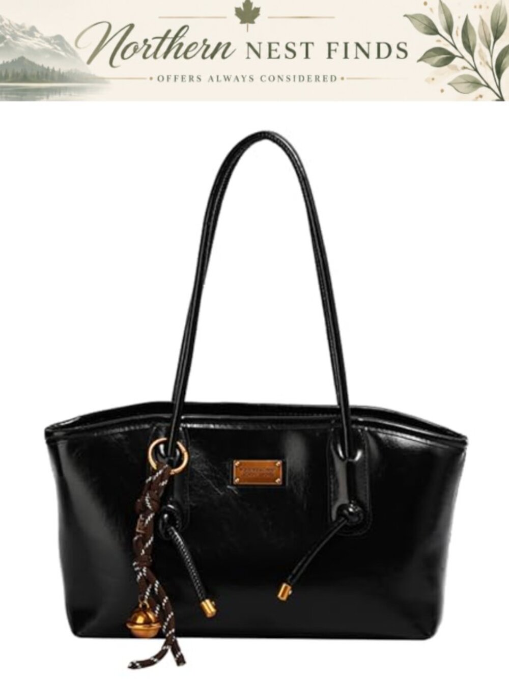 Vegan leather shoulder bag for women, retro handbag with zipper closure